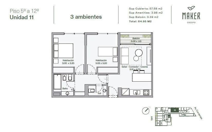 Imagen de la propiedad 3 ambientes ZP 2162226