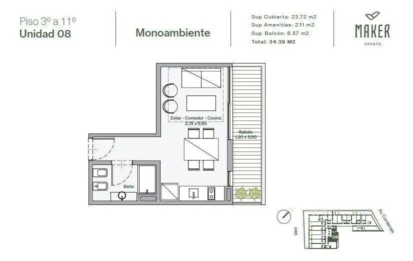 Imagen de la propiedad 1 ambientes ZP 2162230