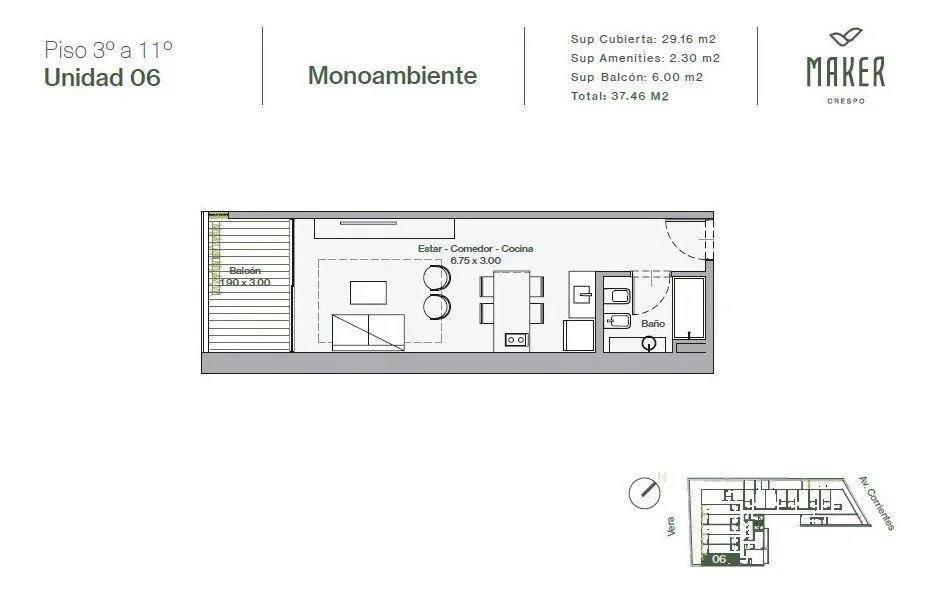 Imagen de la propiedad 1 ambientes ZP 2162222