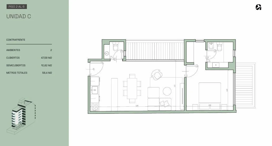 Imagen de la unidad BEME Teodoro García – 2 ambientes – Ref. 2167437
