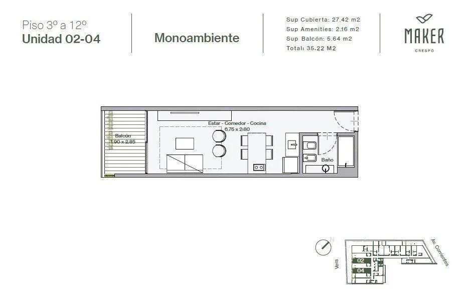 Imagen de la propiedad 1 ambientes ZP 2162213